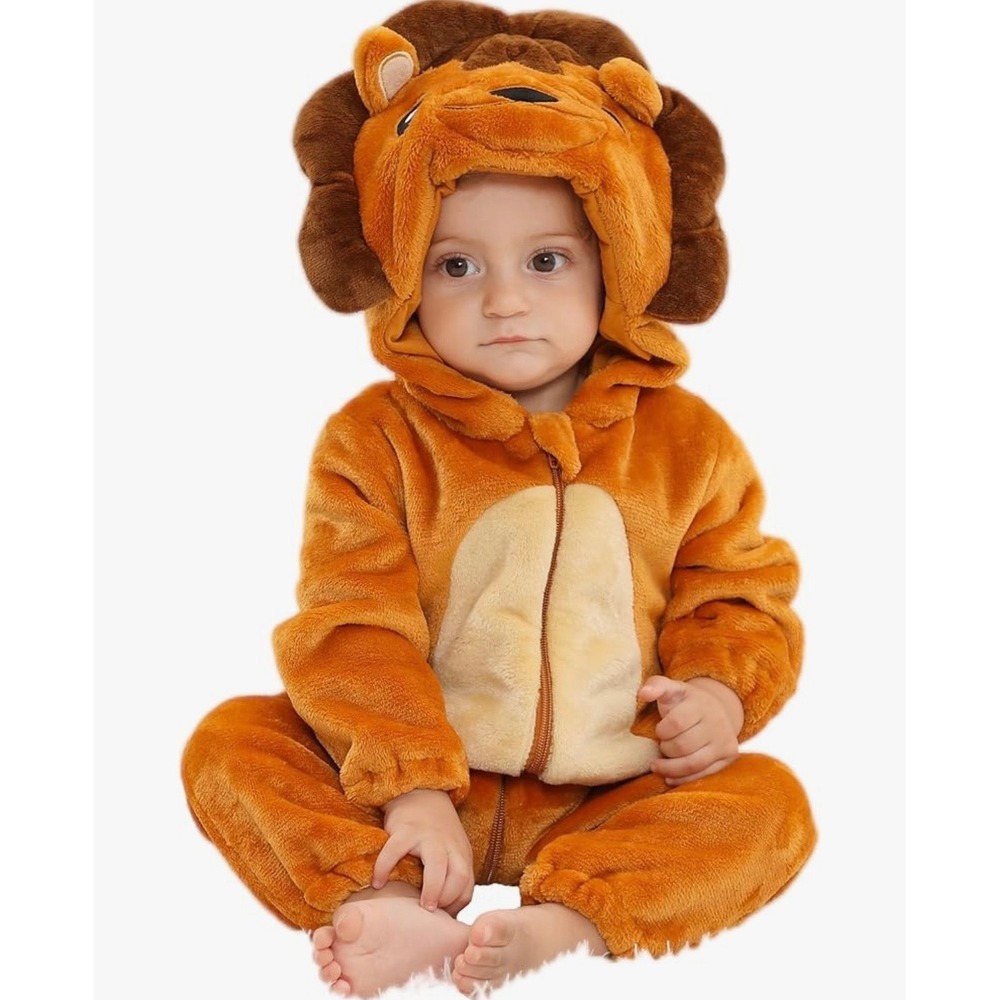 NEW Baby Lion 12 Months Costume‎ Romper Plush Hooded Jumpsuit Hooded